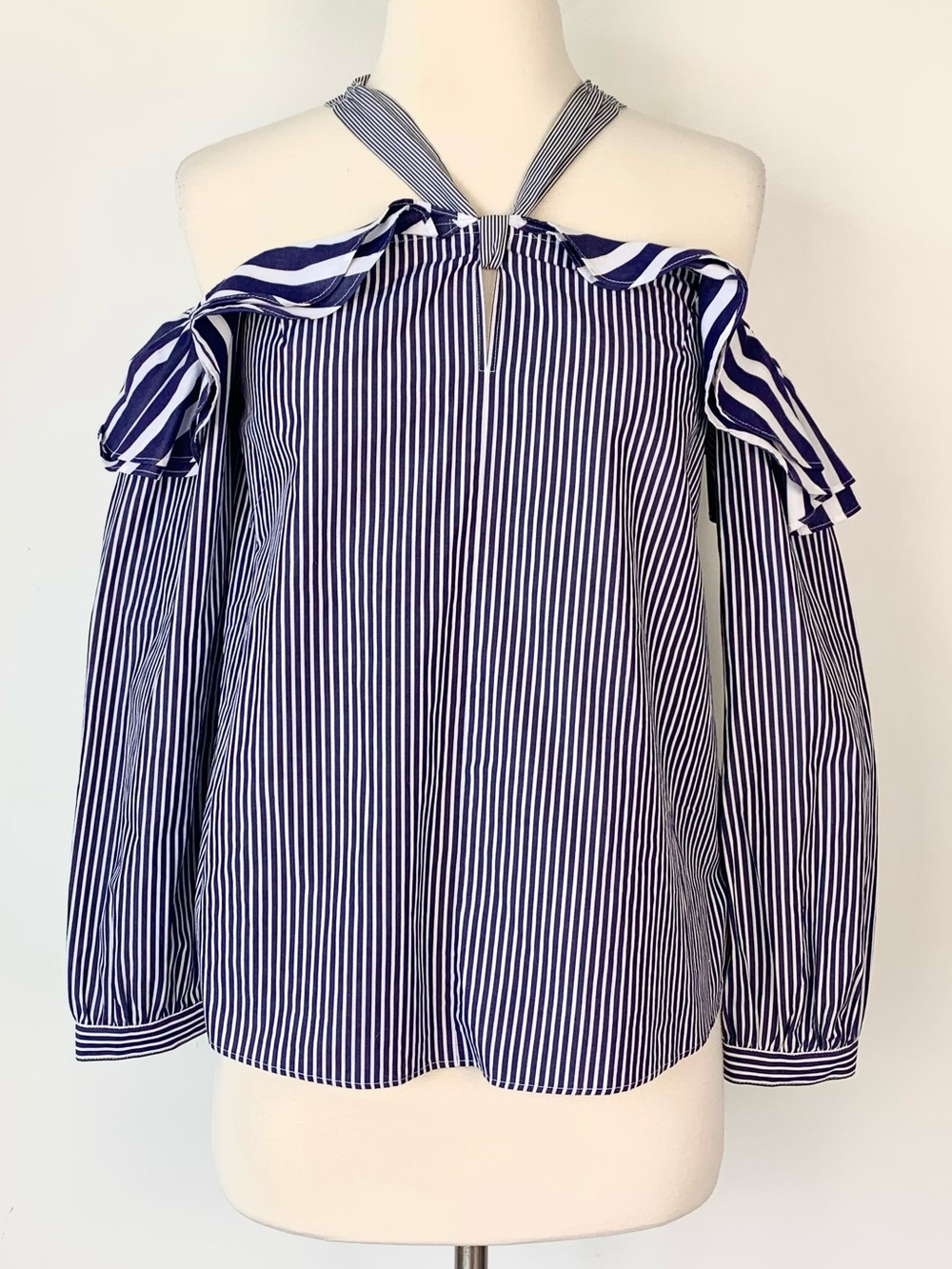 J. Crew 100% Cotton Striped Off the Shoulders Ruffle Top Size 00/XS NWT